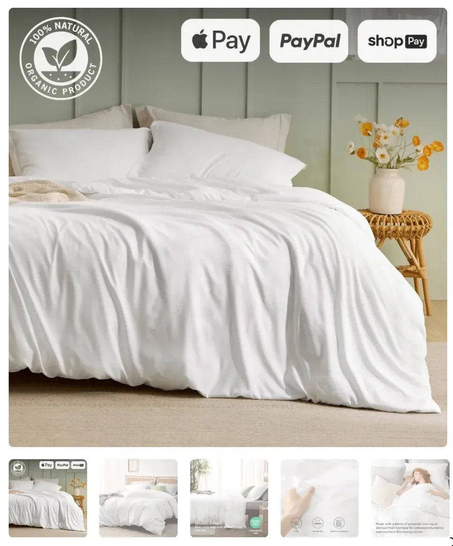 Luxurious bamboo bedding arrangement in a serene bedroom setting