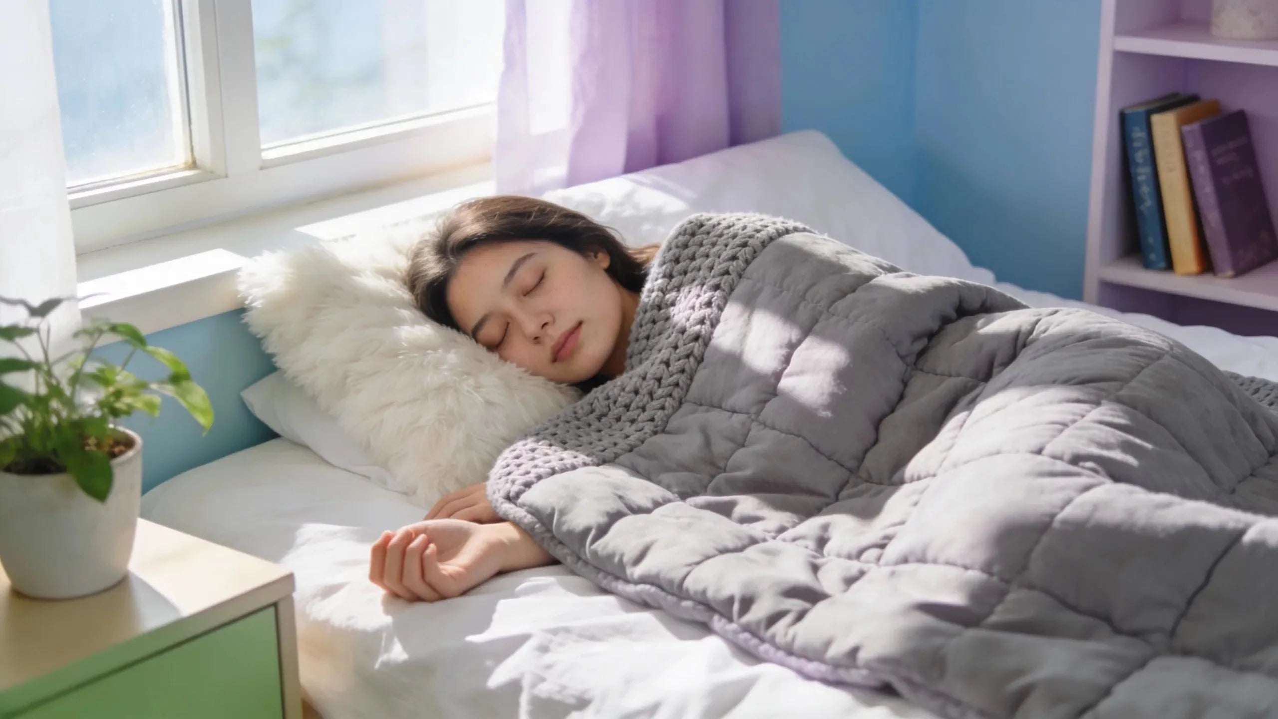 Person relaxing under a weighted blanket, demonstrating deep pressure therapy benefits for sleep
