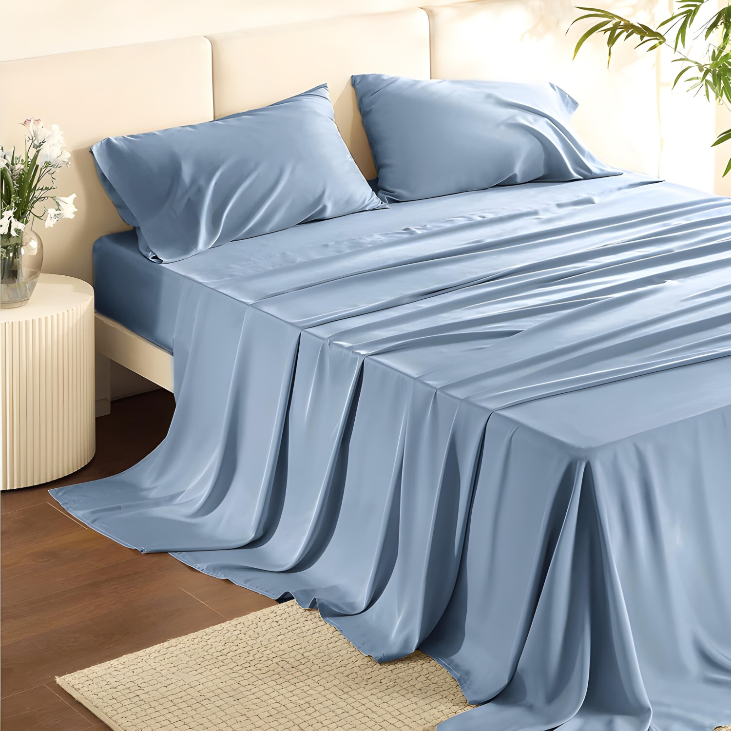 Adorearth Bamboo Sheets - Blue, King Queen Double Single