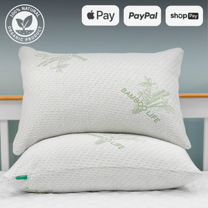 Organic bamboo memory foam pillow by Adorearth, showcasing eco-friendly and natural materials, available with various payment options