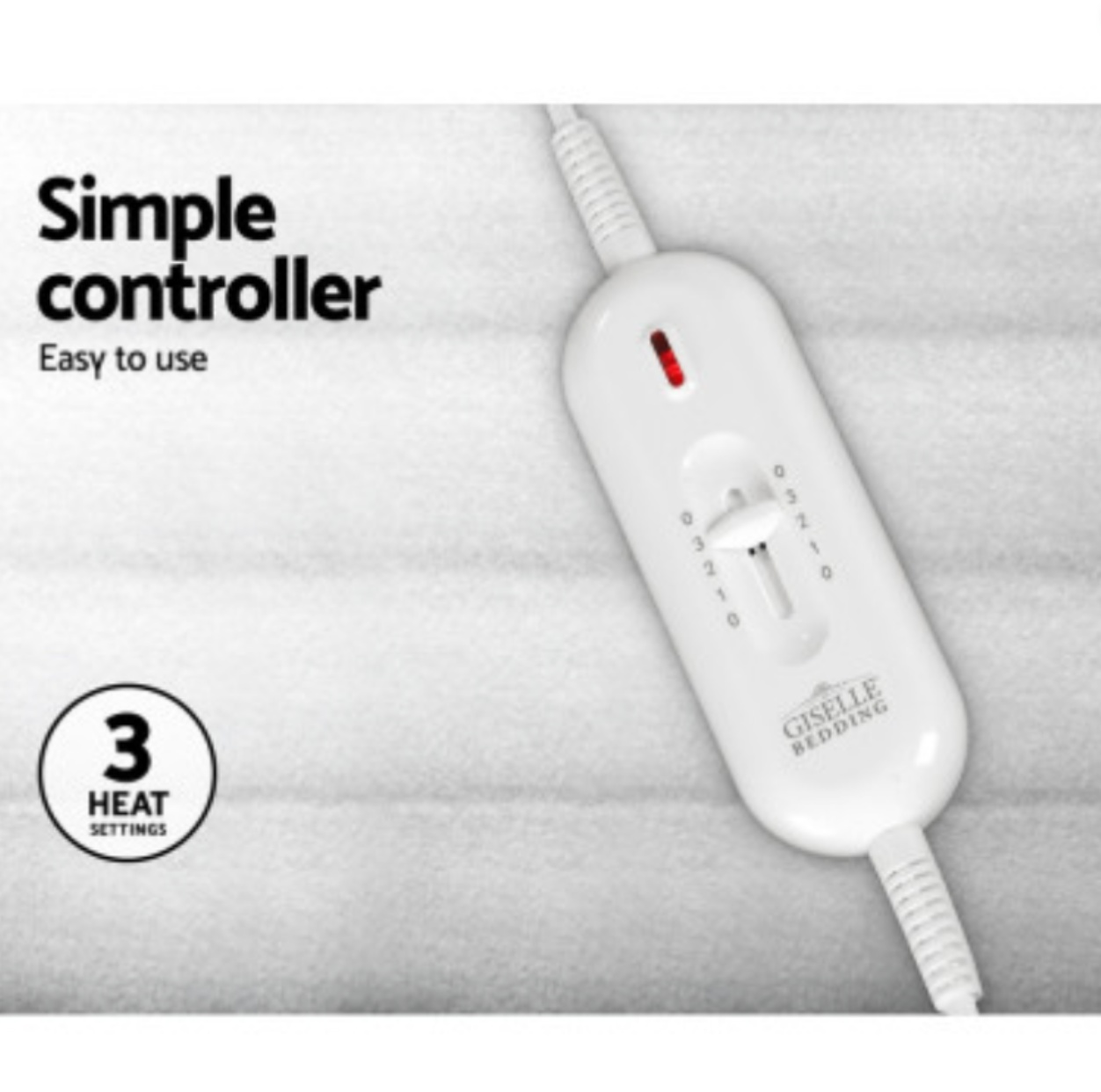 Easy-to-use controller for Adorearth™ fitted electric blanket with 3 heat settings.