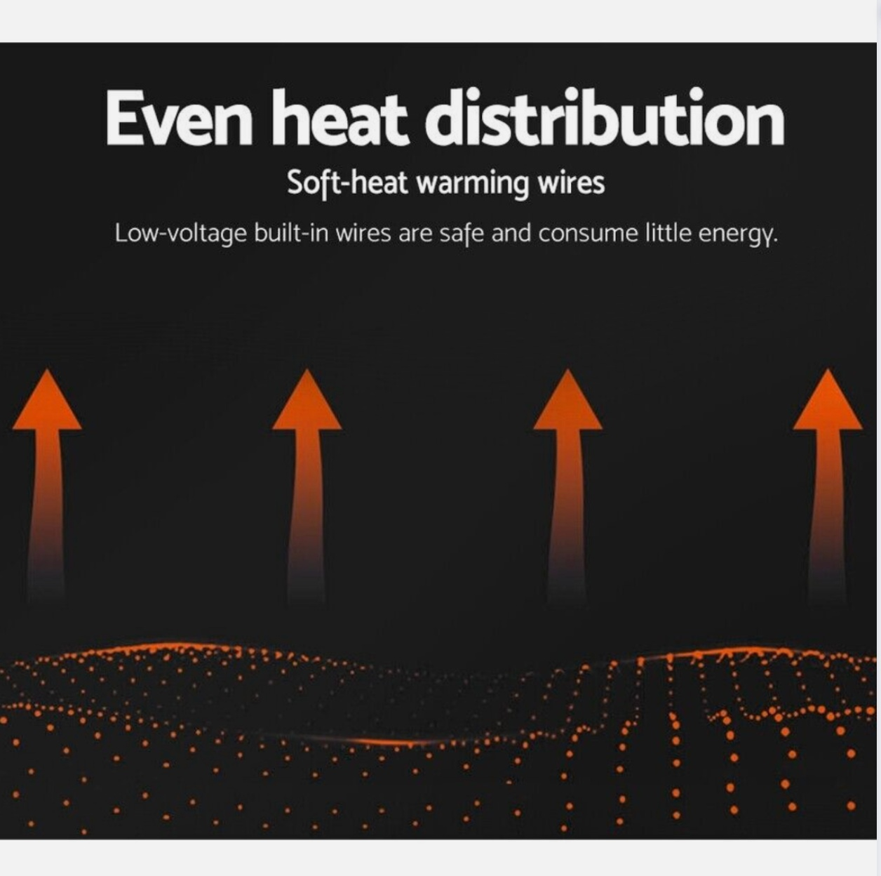 Even heat distribution illustration for Adorearth™ fitted electric blanket with soft-heat warming wires and low-energy consumption.