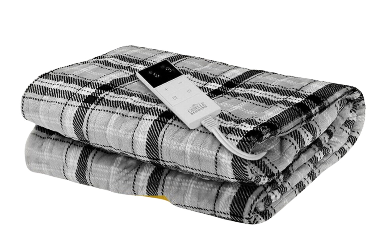 Adorearth™ Electric Throw Rug in plaid design with control remote.