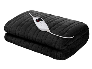 Black Adorearth™ Electric Throw Rug with control unit, providing warmth and comfort