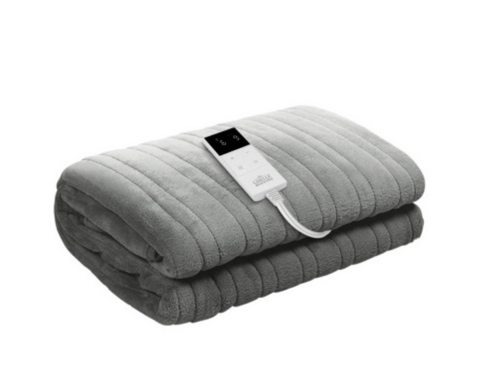 Adorearth™ Electric Throw Rug in gray with remote control for adjustable heating, ideal for cozy warmth and comfort.