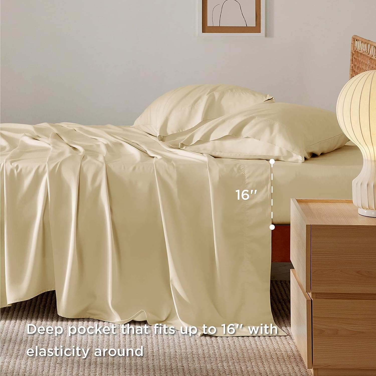 Adorearth Bamboo Sheets - Cream, King Queen Double Single