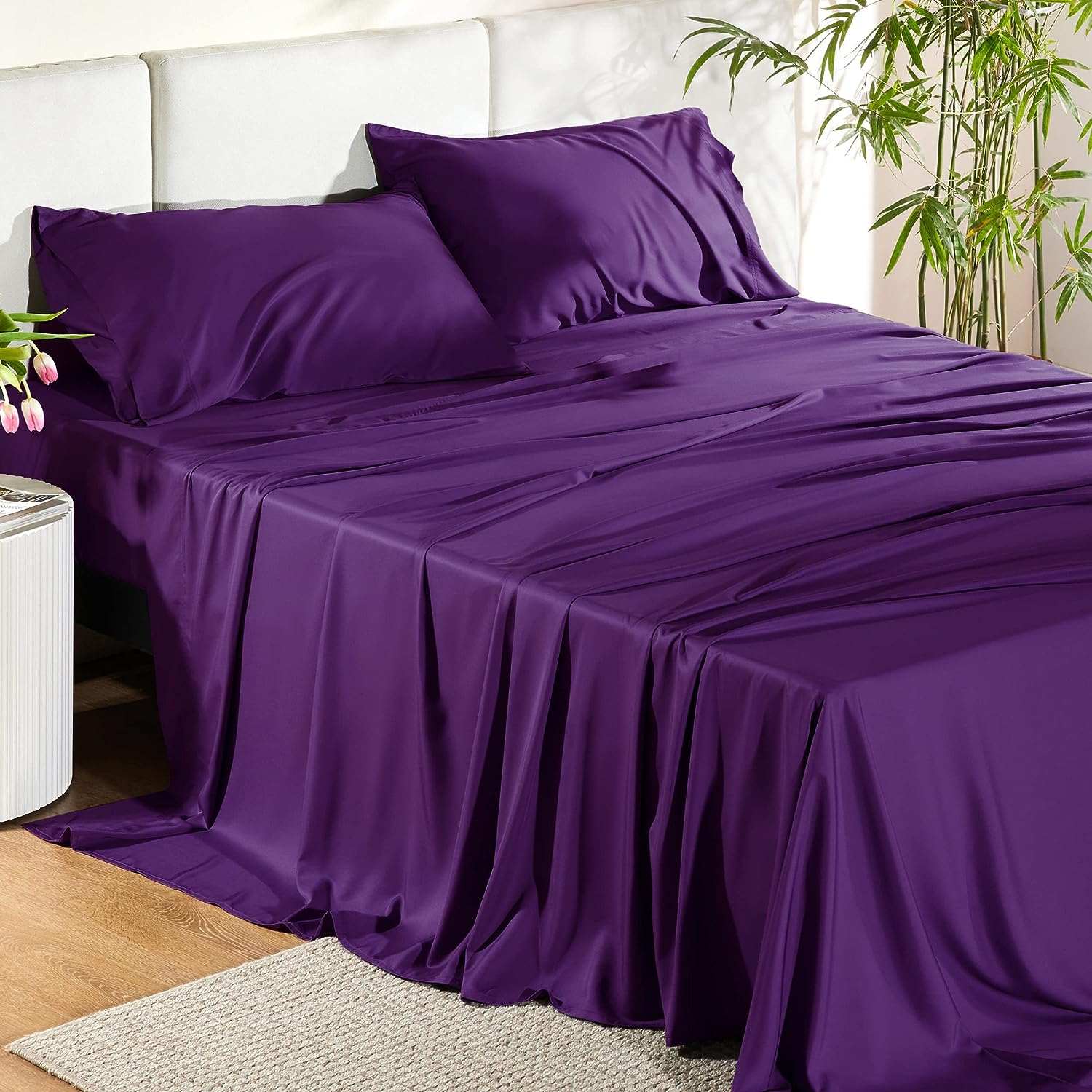 Adorearth Bamboo Sheets - Purple, King Queen Double Single