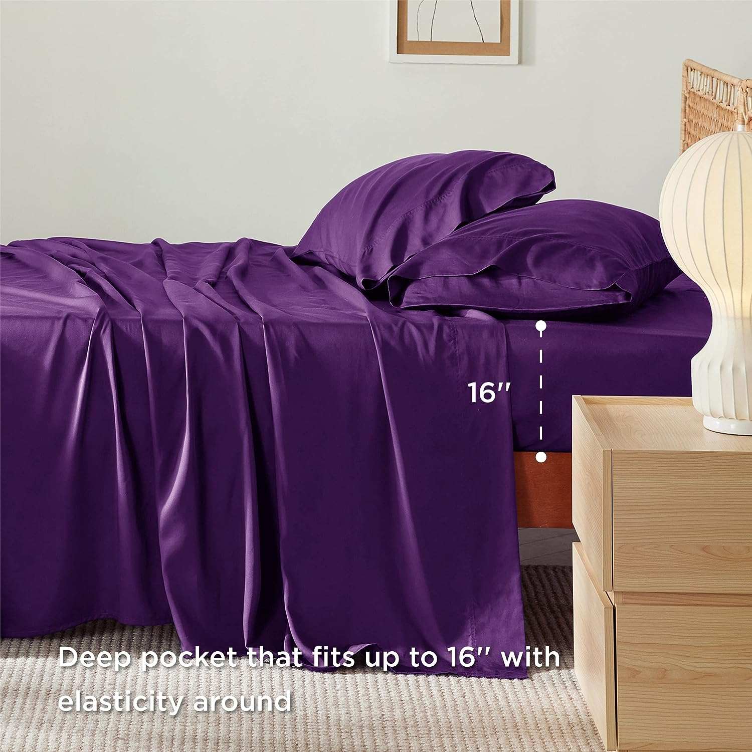 Adorearth Bamboo Sheets - Purple, King Queen Double Single